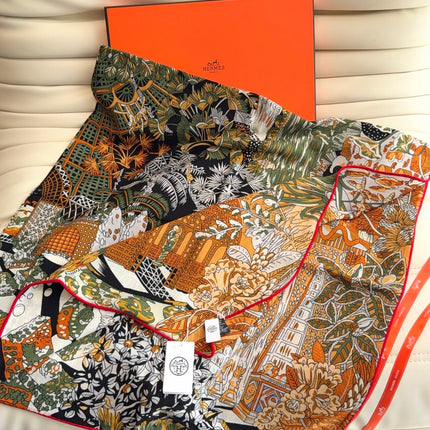 HERMES 26S SCARF 140 IN SILK AND CASHMERE 498307