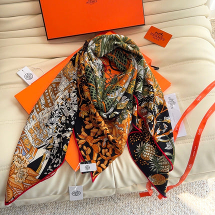 HERMES 26S SCARF 140 IN SILK AND CASHMERE 498307