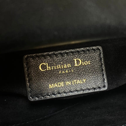 DIOR 25S MINI LADY DIOR BAG 17 IN BLACK CALFSKIN CHARM CRYSTAL EMBELLISHMENTS