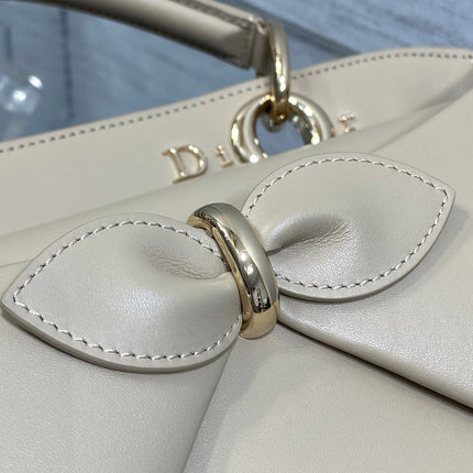 DIOR 26S LARGE CIGALE BAG 33 IN BEIGE TAUPE SMOOTH CALFSKIN GOLD HARDWARE