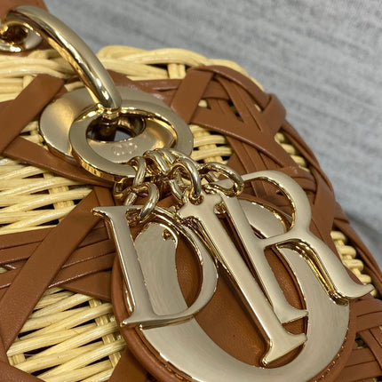 DIOR 26S LADY DIOR WICKER CANNAGE 24 IN CARAMEL BROWN CALFSKIN GOLD HARDWARE