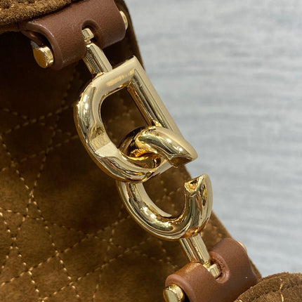 DIOR 26S SMALL DIOR TOUJOURS HOBO BAG 27 IN CARAMEL BROWN SUEDE GOLD HARDWARE