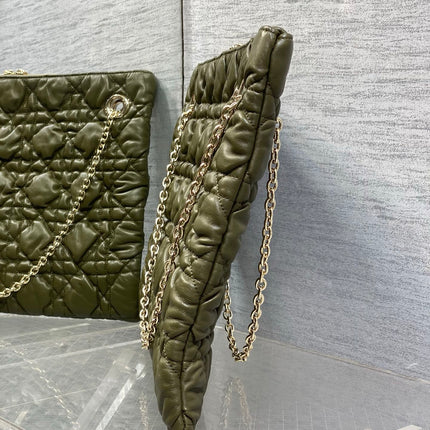 DIOR 26S LARGE MILLY-LA-FORET BAG 38 IN OLIVE GREEN PUFFY MACROCANNAGE CALFSKIN