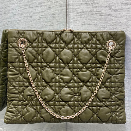 DIOR 26S LARGE MILLY-LA-FORET BAG 38 IN OLIVE GREEN PUFFY MACROCANNAGE CALFSKIN