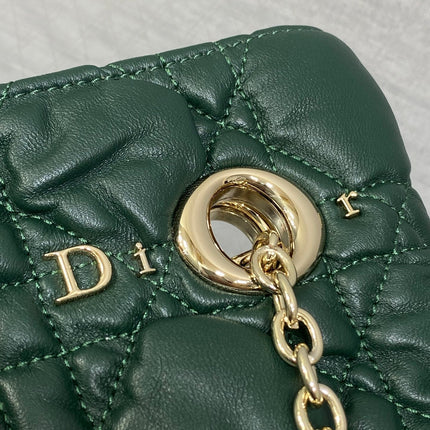 DIOR 26S LARGE MILLY-LA-FORET BAG 38 IN DARK GREEN PUFFY MACROCANNAGE CALFSKIN
