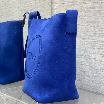 DIOR 26S MEDAILLON BUCKET BAG 34 IN DARK BLUE SUEDE SILVER HARDWARE
