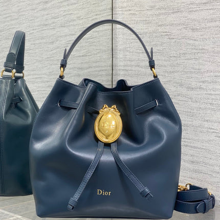 DIOR 26S BUCKET BAG 27 IN NAVY BLUE CALFSKIN GOLD HARDWARE