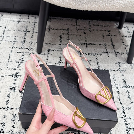 VALENTINO 26S SLINGBACKS 80 MM IN LIGHT PINK CROC EMBOSSED CALFSKIN