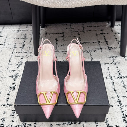 VALENTINO 26S SLINGBACKS 80 MM IN LIGHT PINK CROC EMBOSSED CALFSKIN