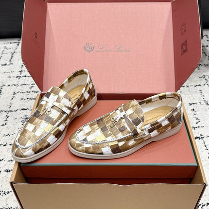 LP 26S SUMMER CHARMS WALK LOAFER IN WHITE BROWN CROCODILE CALFSKIN GOLD HARDWARE