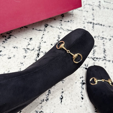 GUCCI 26S HORSEBIT KNEE-HIGH BOOTS 75 MM IN BLACK SUEDE