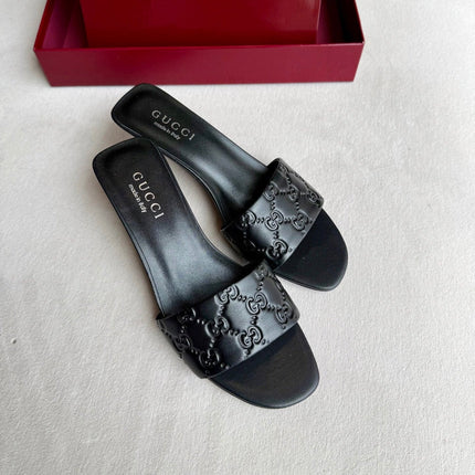 GUCCI 26S SLIDE SANDALS 55 MM IN BLACK CALFSKIN