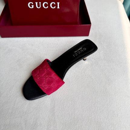 GUCCI 26S SLIDE SANDALS 55 MM IN DARK RED VELVET