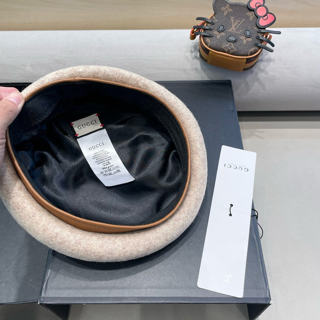 BERET HAT IN KHAKI BROWN WOOL 406970