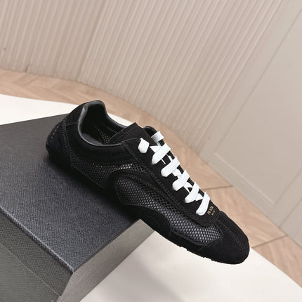 PRADA 26S CLASSIC SNEAKERS IN BLACK SUEDE AND MESH