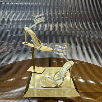 RENE CAOVILLA 26S STILETTO SANDALS 95 MM IN LIGHT GOLD LAMBSKIN