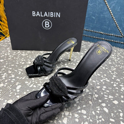 BALMAIN 26S HIGH-HEELED SANDALS 95 MM IN BLACK CALFSKIN STYLE 7