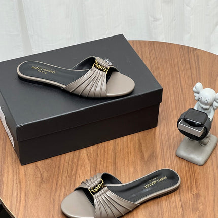 YSL 26S SLIDES IN DARK GREY CALFSKIN