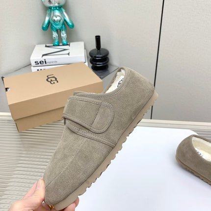 TELFAR SLIPPER IN KHAKI BROWN SUEDE AND SHEARLING LINING