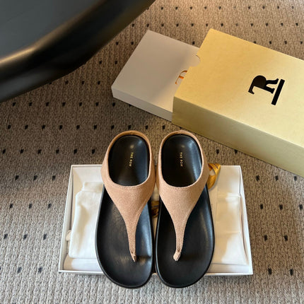 THE ROW 26S THONG SANDALS IN LIGHT BROWN SUEDE