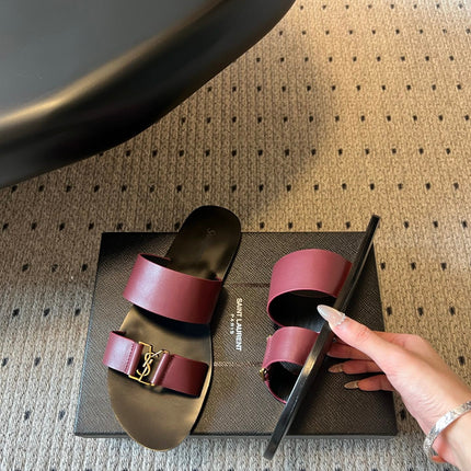 YSL 26S DOUBLE-STRAP SANDALS IN DARK RED CALFSKIN