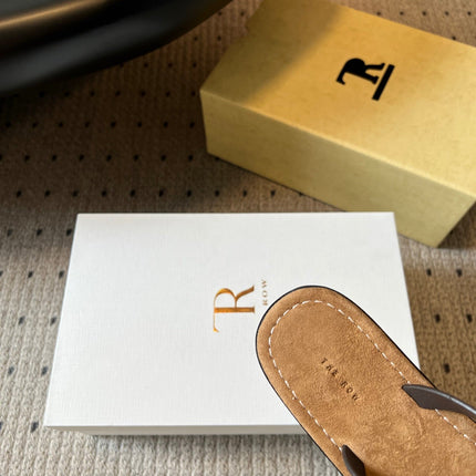 THE ROW 26S THONG SANDALS IN DARK BROWN CALFSKIN AND SUEDE