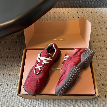 MIUMIU 26S SNEAKERS IN DARK RED SUEDE