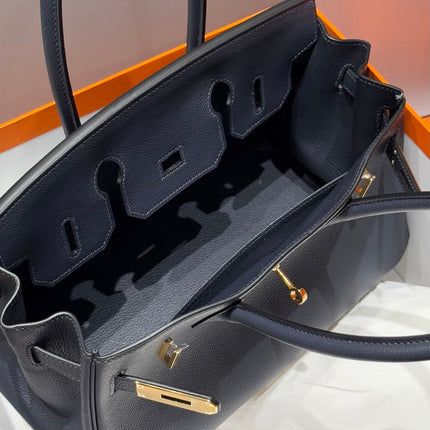 HERMES 25S SHOULDER BIRKIN 29 IN MIDNIGHT BLUE CALFSKIN GOLD HARDWARE