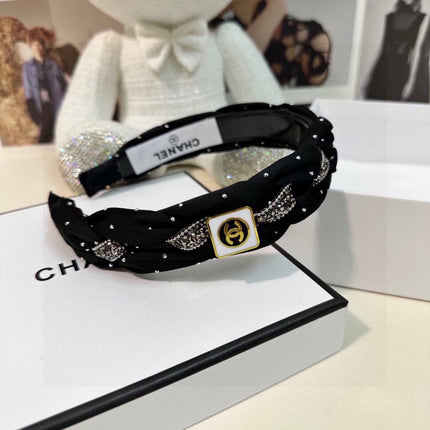 BLACK FABRIC HAIRBAND WITH CRYSTAL 412475