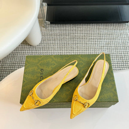 GG HORSEBIT SLINGBACK BALLET FLAT LEMON CANVAS