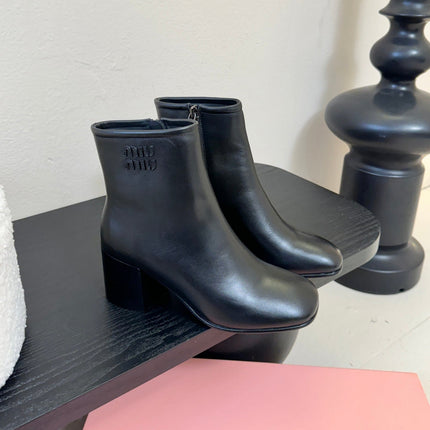 MIUMIU 25S ANKLE BOOTS 65MM IN BLACK CALFSKIN
