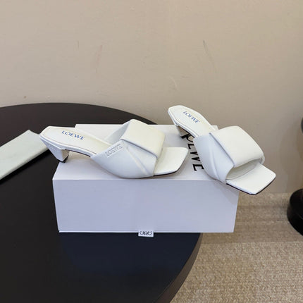 LOEWE 26S HEELED MULE SANDALS 45MM IN WHITE CALFSKIN