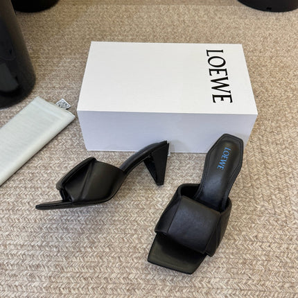 LOEWE 26S HEELED MULE SANDALS 75MM IN BLACK CALFSKIN