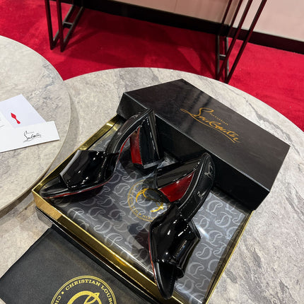 CHRISTIAN LOUBOUTIN 26S HEEL SANDALS 85 MM IN BLACK GLOSSY CALFSKIN