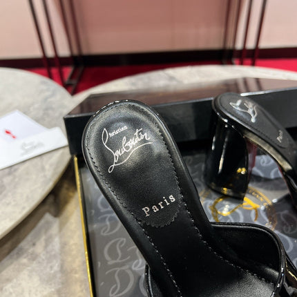 CHRISTIAN LOUBOUTIN 26S HEEL SANDALS 85 MM IN BLACK GLOSSY CALFSKIN