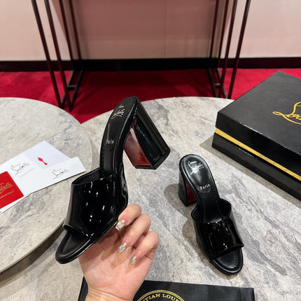 CHRISTIAN LOUBOUTIN 26S HEEL SANDALS 85 MM IN BLACK GLOSSY CALFSKIN