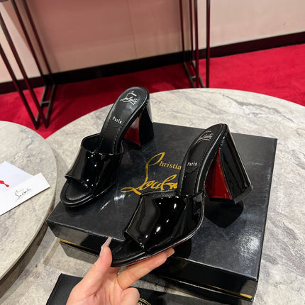 CHRISTIAN LOUBOUTIN 26S HEEL SANDALS 85 MM IN BLACK GLOSSY CALFSKIN