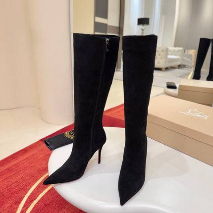 CHRISTIAN LOUBOUTIN 26S KNEE HIGH BOOTS 100 MM IN BLACK SUEDE