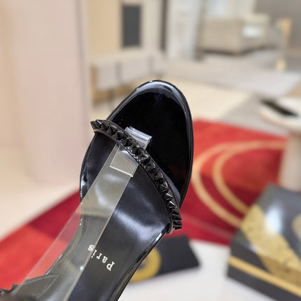 CHRISTIAN LOUBOUTIN 26S STUDDED WEDGE SANDALS 85 MM IN BLACK CALFSKIN