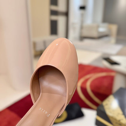CHRISTIAN LOUBOUTIN 26S HEEL MULES 100 MM IN NUDE GLOSSY CALFSKIN