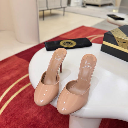 CHRISTIAN LOUBOUTIN 26S HEEL MULES 100 MM IN NUDE GLOSSY CALFSKIN
