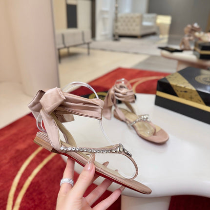 CHRISTIAN LOUBOUTIN 26S THONG SANDALS IN BEIGE SATIN WITH CRYSTALS