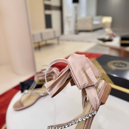 CHRISTIAN LOUBOUTIN 26S THONG SANDALS IN BEIGE SATIN WITH CRYSTALS