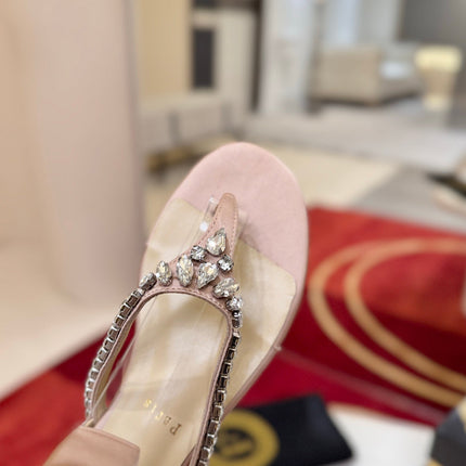 CHRISTIAN LOUBOUTIN 26S THONG SANDALS IN BEIGE SATIN WITH CRYSTALS