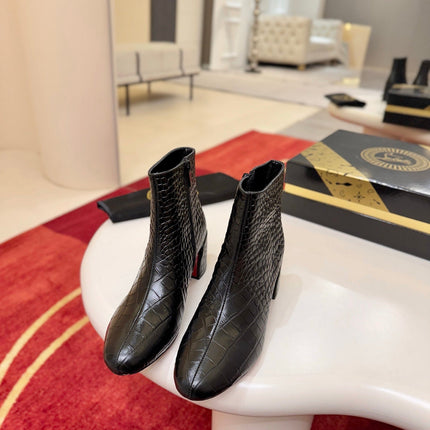 CHRISTIAN LOUBOUTIN 26S ANKLE BOOTS 55 MM IN BLACK CROCODILE EMBOSSED CALFSKIN