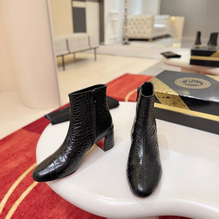 CHRISTIAN LOUBOUTIN 26S ANKLE BOOTS 55 MM IN BLACK CROCODILE EMBOSSED CALFSKIN