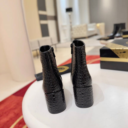 CHRISTIAN LOUBOUTIN 26S ANKLE BOOTS 55 MM IN BLACK CROCODILE EMBOSSED CALFSKIN