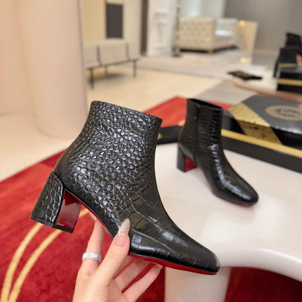 CHRISTIAN LOUBOUTIN 26S ANKLE BOOTS 55 MM IN BLACK CROCODILE EMBOSSED CALFSKIN