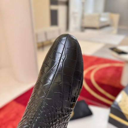 CHRISTIAN LOUBOUTIN 26S ANKLE BOOTS 55 MM IN BLACK CROCODILE EMBOSSED CALFSKIN