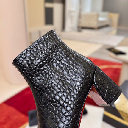 CHRISTIAN LOUBOUTIN 26S ANKLE BOOTS 55 MM IN BLACK CROCODILE EMBOSSED CALFSKIN